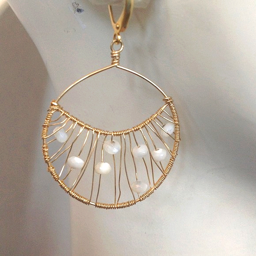 14k GF WIRE WRAP EARRINGS w/MOONSTONE